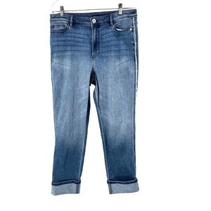 J Jill High Rise Cropped Cuffed Jeans Women's 12 Tall Ankle Stretch Side‎ Fringe